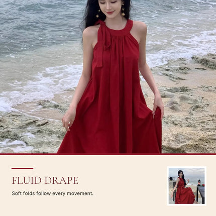 Red Dress Halter Neck Maxi Dress Summer Dresses 2026 Sleeveless Beach Wedding Guest Dresses Elegant Party Sundresses for Woman