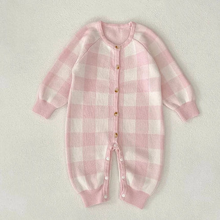 2025 New Autumn 0-24M Children Clothes Newborn Baby Girls Knitted Bodysuits Long Sleeves Lace Splice Korean Style Climbing Suit