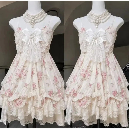 Japanese Style Sweet Lace Bow Kawaii Lolita Dress Women Vintage Ruffles Cake Dresses Harajuku Y2k Slim Bandage Dress 2026 Summer