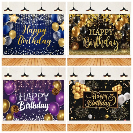 Happy Birthday Party Backdrops Black Gold Balloons Champagne Birthday Party Decor Banner Photography Background for Men Women