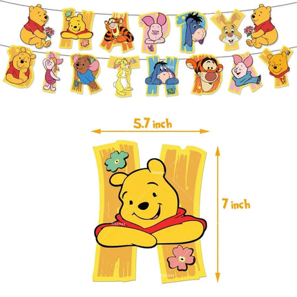 Winnie The Pooh Balloons Happy Birthday Banner Decoration Yellow Bear Party Supplies Backdrop Cake Topper Disposable Tableware