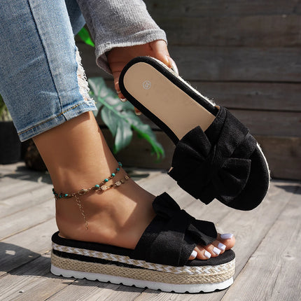 2026 Fashion Bow Decor Thick Soled Casual Women's Slippers Summer New Solid Comfort Casual Elegant Women Shoes Claquette Femme
