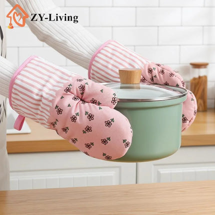 1Pcs Thickened Plaid Microwave Oven Gloves Heat Resistant Anti-scald Insulation Gloves Kitchen Baking Tools