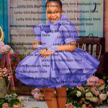 Pink Ball Gown Flower Girl Dresses Customized Tulle Tiered Ruffles Children Birthday Party Gowns High Neck Kids Wedding Dress