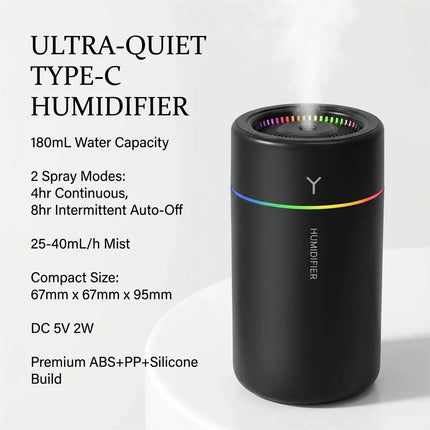 1PC Car Humidifier Colorful LED Aromatherapy Silent Ultrasonic Air Machine For Bedroom Office Portable Essential Oil Diffuser