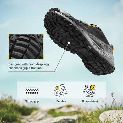 FitVille Men's Wide Waterproof Hiking Shoes, Slip-Resistant  Non-slip All-Terrain Trekking Trainers with Quick Lace, Walking Sneakers for Travel, Camping and Running