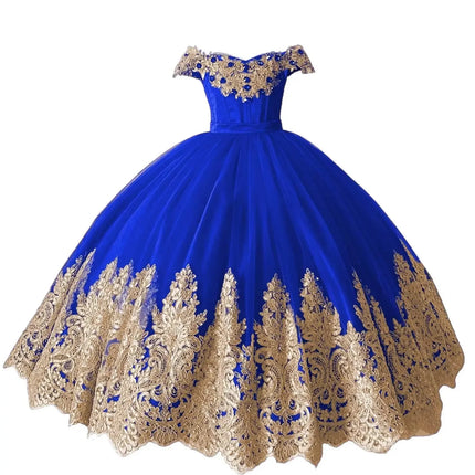 Customized Red Flower Girl Dresses For Wedding Gold Appliques Crystal Luxury Princess Formal Events Holy First Communion Gown