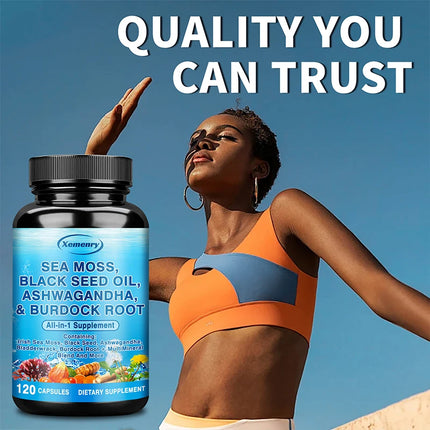 Sea Moss, Black Seed Oil, Ashwagandha & Burdock Root - Provide Energy and Enhance Immunity