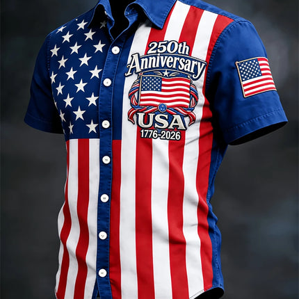 2026 New America 250th Anniversary Hawaiian Shirt Men USA Flag 1776–2026 Shirt American Independence Day Apparel Fourth Of July