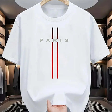 Men's new polyester fabric comfortable and breathable round neck T-shirt Paris letter printed pattern outdoor casual top