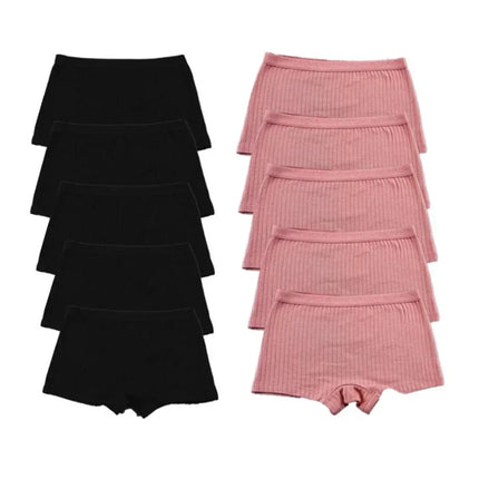 10PCS Women Boxers Underwear Ribbed Cotton Panties Sports Ladies Boyshorts Female Solid Color Cozy Lingerie Intimate