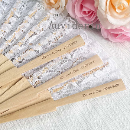 10/30pcs Exquisite Lace Wooden Folding Hand Fans Personalize Engrave Text Logo on Wood for Dancing & Wedding Party Home Decor