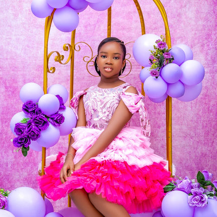 Short Pink Girls Birthday Dresses Knee Length Flower Girl Dresses for Wedding Party Baby Kids Prom Gown for Photo Shoot