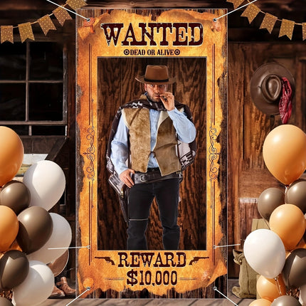 Western Cowboy Wanted Photo Booth Prop Wild West Party Backdrop Door Frame Cutout Decor for Country Themed Barn Rodeo Supplies