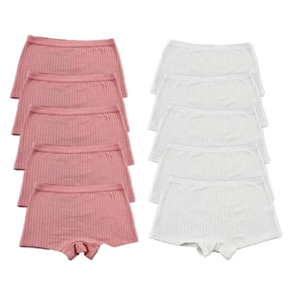 10PCS Women Boxers Underwear Ribbed Cotton Panties Sports Ladies Boyshorts Female Solid Color Cozy Lingerie Intimate