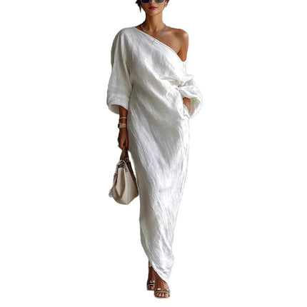 Women Dresses 2026 Spring/Summer New Fashion High-End Long-Sleeved Off Shoulder Mid-Waist Long Dress Women's Clothing Vestidoes