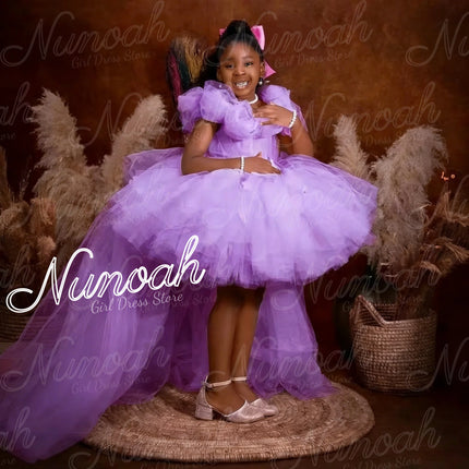 Pink Flower Girl Dress For Wedding Tulle High-Low Length Girl Kids Birthday Party Ruffles First Holy Communion Gowns Customized
