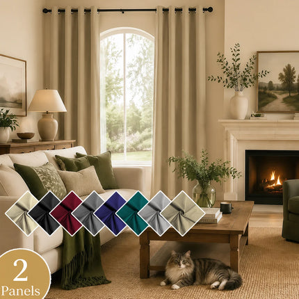 2 PCs Thermal Insulation 100% Blackout White Coating Curtains for Bedroom, Privacy Protection Noise Reduction Room Darken Grommet Top Curtains for Office, Living Room, Dining Room