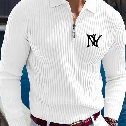 Minimalist Geometric Print Design Long-sleeve Shirt, Casual, Business, Sporty, Durable Fabric, Fashionable Polo Shirt