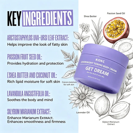 KOEC Overnight Toning Body Cream, Collagen Infused Firming Moisturizing Body Lotion, Deep Hydrating Night Skin Care Cream, Helps Tighten Skin Appearance, Reduce Roughness, Smooth and Refine Skin Texture for Soft Glowing Body