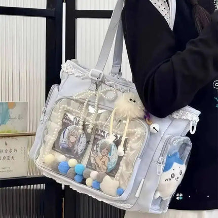 New Y2K Cute Japanese Ita Shoulder Bag Lolita Girls Transparent Tote Bag Large Capacity Crossbody Casual Bag DIY Display Handbag