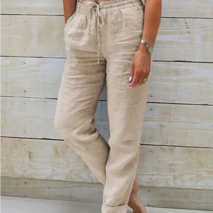 Cotton Linen Summer Pants for Women High Waist Elastic Casual Trousers Streetwear Solid Female Clothes 2026 Loose Pencil Pants