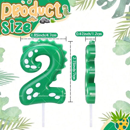 Green Dinosaur Number Candles 0-9 Kids Birthday Party Cake Decorations Cute Dino Themed Birthday Candles