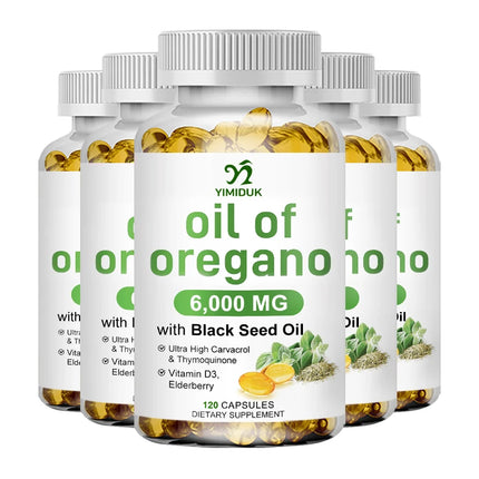 Oregano Oil + With Black Seed Oil & Elderberry + Vitamin D3, Supports Antioxidant & Skin Health, Antibacterial & Immune System