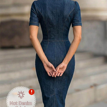 Women's Lapel Short Sleeve Double Breasted Pocket Fitted Midi Dress For Office Dinner Urban Daily Fashion Occasions