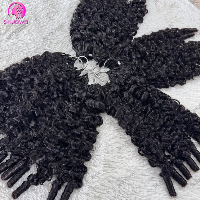 100% Human Hair Feather Crochet 12A Burmese Curly Natural Black Pre-Separated Feather Crochet Invisible Crochet Hair Extensions