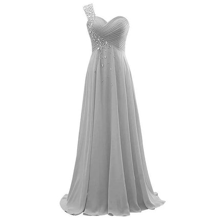 A Line Chiffon One Shoulder Bridesmaid Dresses Crystals Beading Pleat Elegant Wedding Party Formal Prom Evening Corset Back