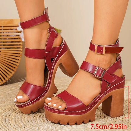 35-43 Plus Size Shoes for Women Summer Fashion Round Toe Platform Buckle Strap Non-slip High Heel Sandals Casual Beach Footwear