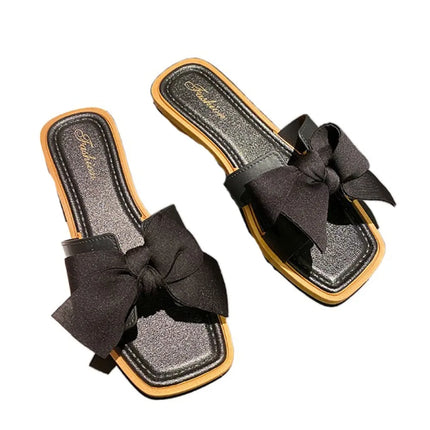 Casual Soft Sole Bowknot Slippers PVC Anti Slip Flat Slides Sandals Sweet Shoes Slippers Women Summer