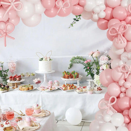 128-Piece Pink Balloon Arch Kit: Includes 18-inch pink and white balloons and bow-shaped balloons; a DIY decoration set perfect for birthday parties, Valentine's Day, graduations, pre-wedding parties, and photo backdrops.