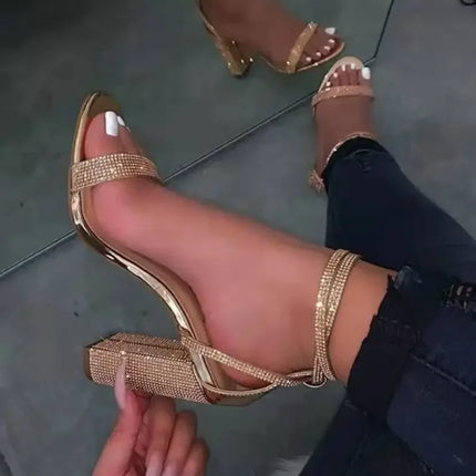 Heel Sandals Women Rhinestone Sexy Transparent High Heels Sandals Female New Summer Party Dress Shoes Ladies Pumps Plus Size