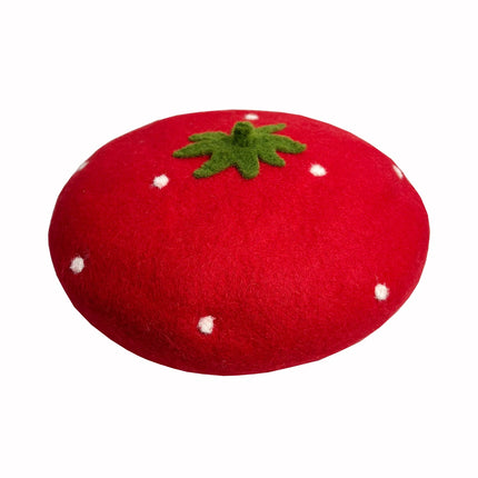 RH Ladies Cute Mushrooms Red Handmade Wool Felt Beret Creative Painter Hat Girls Birthday Gift Warm Cap For Autumn Winter