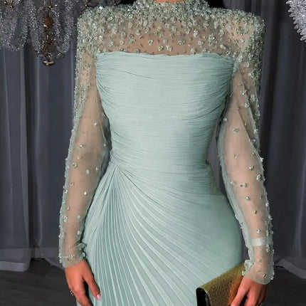 SESSRYMNIR Women'S Formal Evening Gowns Customize Scoop Neck Beading Luxury Evening Dresses Long Sleeves Straight Floor-Length