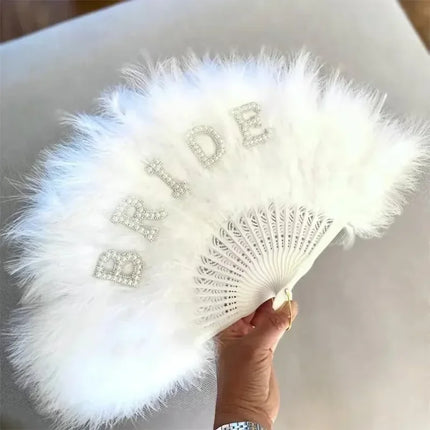 White Bride Pearl Letter Fan Guest Hand Fan Bridal Shower Gift Bachelorette Party Supplies Accessories Wedding Day Decoration
