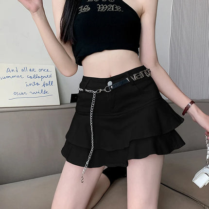 Vintage Woman Denim Shorts Skirts Summer 2023 Streetwear All Match Washed Kawaii Ball Gown Ruffles Mini Jeans Saias Femme