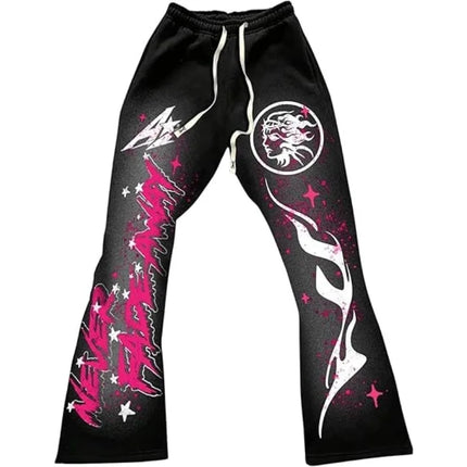 2026 Summer Men's Casual Street Style Trendy Cross Print Fashionable Slightly Flared Color-Block Design Sweatpants Kids Pants