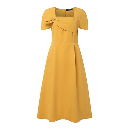 ZANZEA Elegant Women's Party Dresses Summer Fashion Square Neck Short Petal Sleeve Midi Dress Designer Wedding Guest Clothes