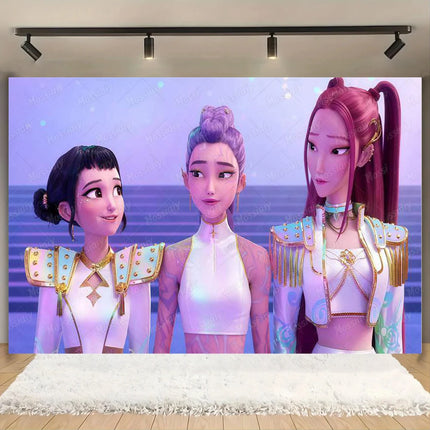 Kpop Theme Girl's Birthday Party Decoration Backdrop Pink Demons Kids Birthday Party Supplies Decor Banner Background Photo Prop