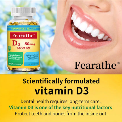 Vitamin D3 Capsules, Daily Essential Nutrient Supplement for Bone Teeth Muscle & Immune System Wellness Non-GMO Gluten Free
