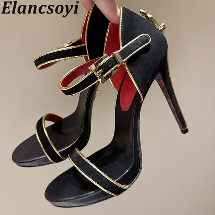 2025 Super High Heels Leather Sandals Women Open Toe High Heel Party Shoes Summer Ankle Strap Women's Gladiator Sandalias Mujer