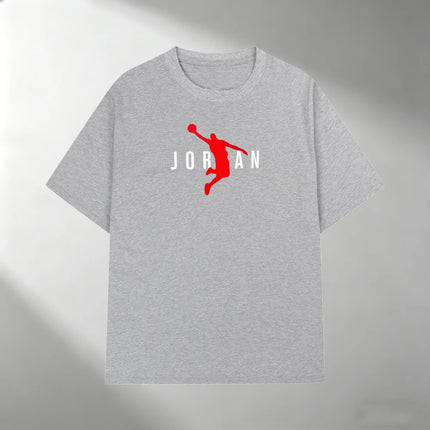 Men Pure Cotton T Shirt JORDAN Red Basketball Silhouette Print Short Sleeve Tops Casual Streetwear Sporty Summer Fashion T-shirt