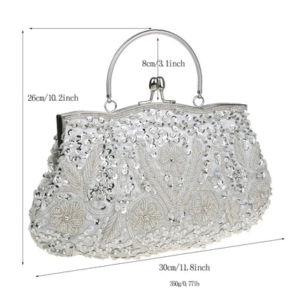 Women's Retro Small Totes Evening Bags Beaded Embroidered Ladies Clutch Purse Shoulder Chain Wedding Party Handbags Bags Purses