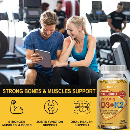 Bunkell Vitamin D3 + K2 with Coconut MCT Oil, Vegan D3 10000 IU with K2 200 Mcg for Bone & Immune Health, Non-GMO, Gluten-Free