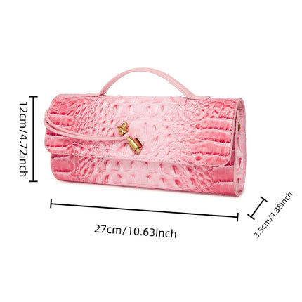 Crocodile Embossed Rectangular Clutch Handbag with Top Handle & Detachable Crossbody Strap, Twist Lock Flap Shoulder Bag for Outdoor Camping Beach Travel Wedding Occasions, Large Capacity Portable Shoulder Purse Holding Smart
