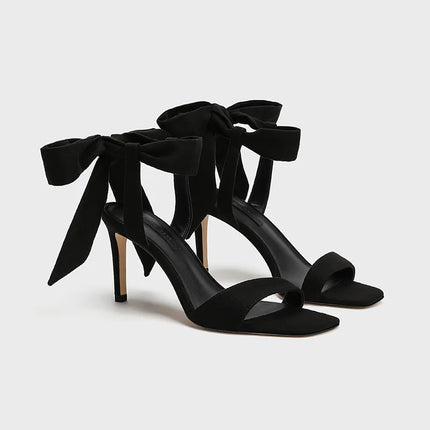 European and American Summer New Ankle Strap Women's Slim High-heeled Sandals Fashionable and Sexy Bow Party Wedding Sandals 40
