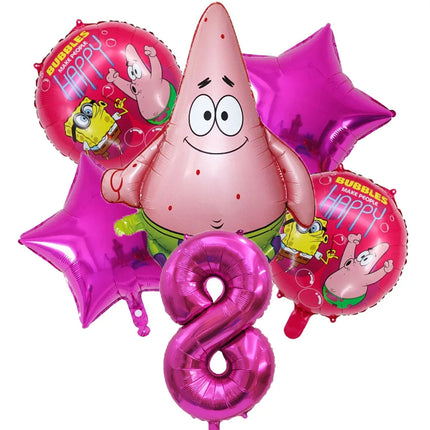 6Pcs SpongeBob Patrick Star Balloon set Birthday Party Golde Blue Numbers Balloons Boys Girls Baby Shower Party Supplies Gifts
